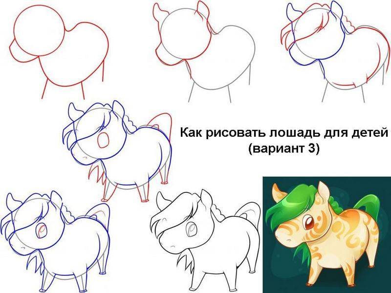 как рисовать лошадь для детей