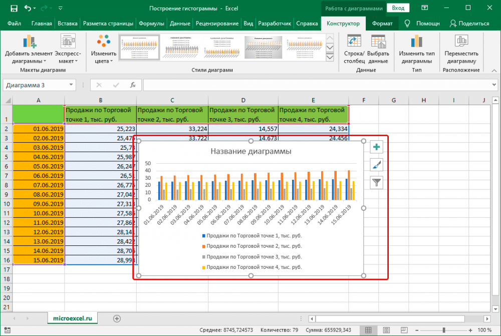 Построение гистограммы в Excel